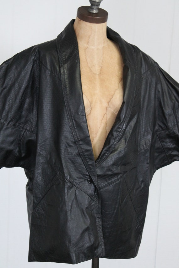 1980s batwing leather jacket snakeskin print over… - image 3
