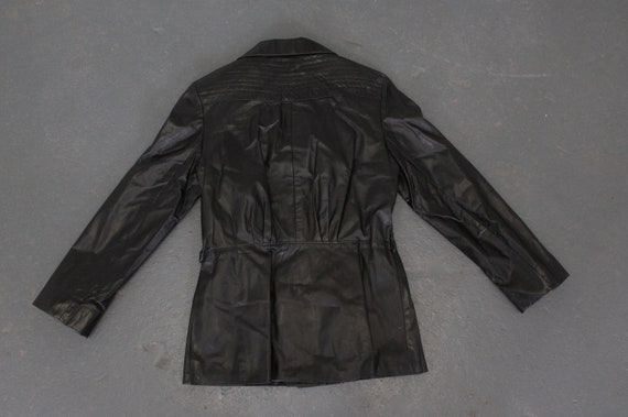 vintage leather spy coat black fitted jacket bras… - image 10