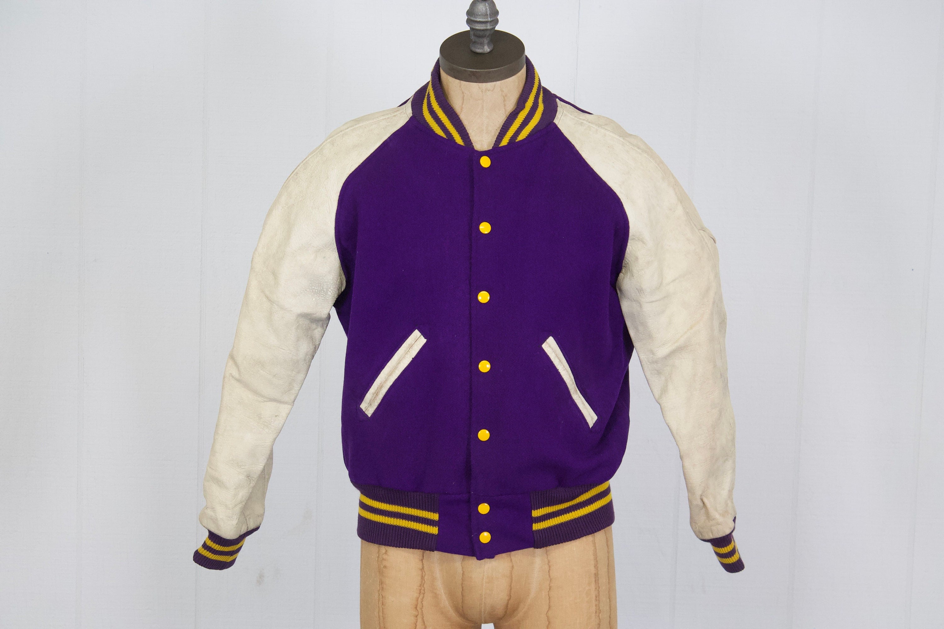 1950s Varsity Jacket Vintage Blank Letterman Coat Purple 