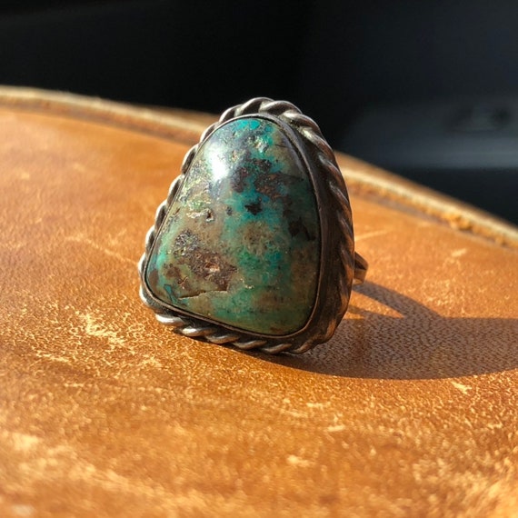 1940s turquoise & silver ring handmade sterling 9… - image 5