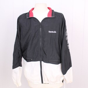 REEBOK vintage 1990s Black white red Nylon Windbreaker Jacket Mens small image 2
