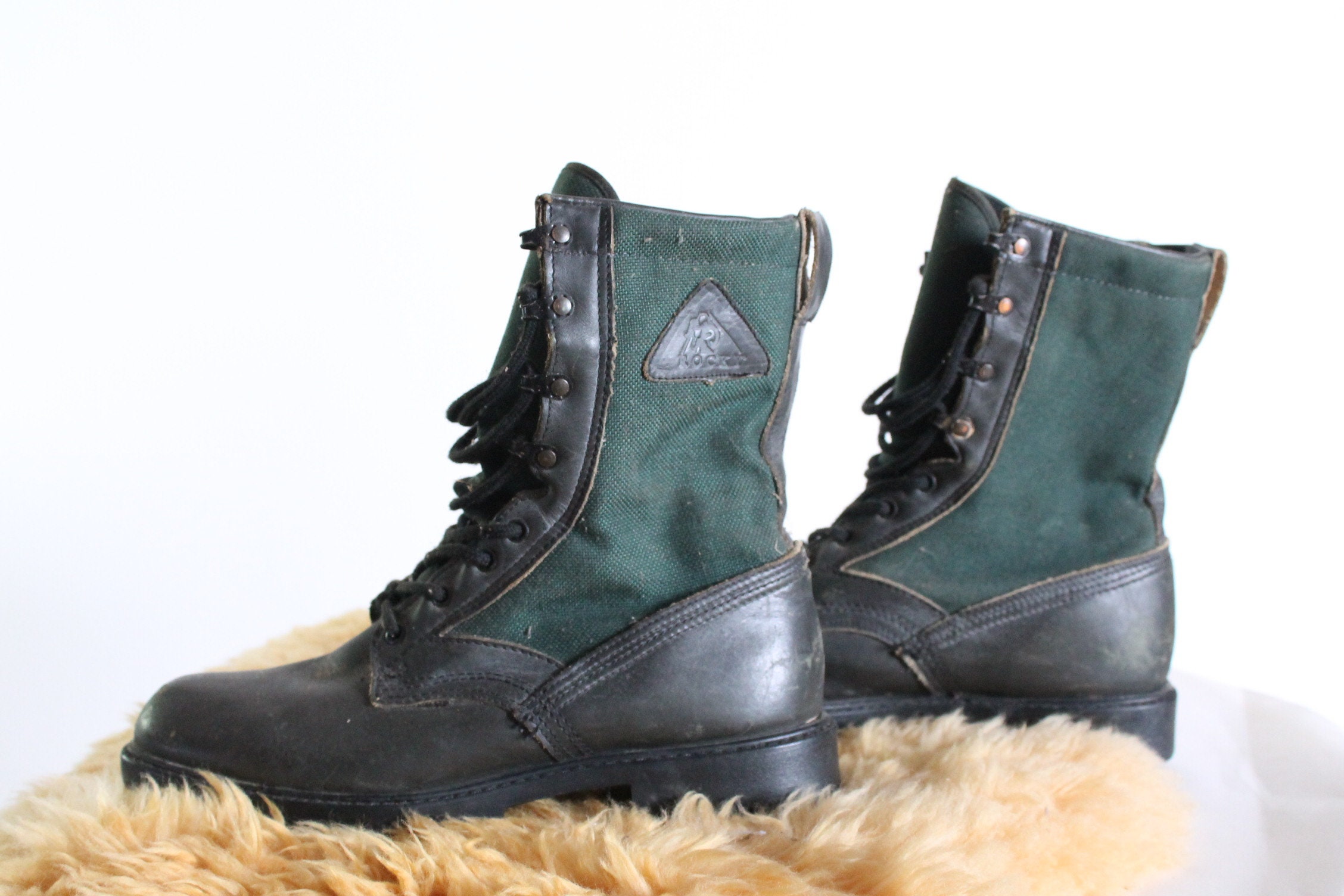 Rocky Boots Vintage Hiking Work Military Black Leather Lace