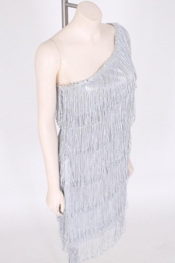 silver metallic flapper dress sequin + metallic f… - image 6