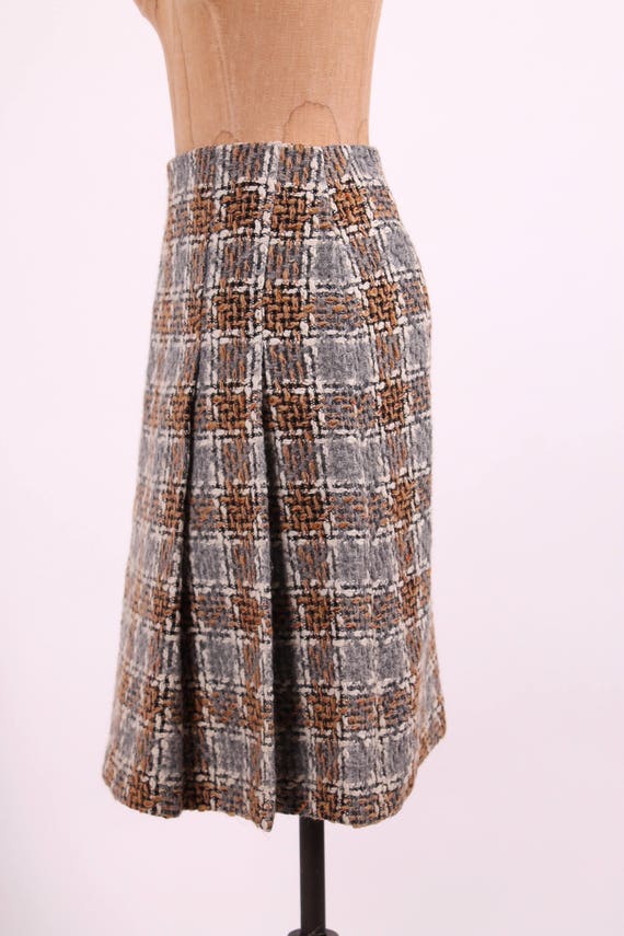 1950s tweed pencil skirt high waist gray + brown … - image 4