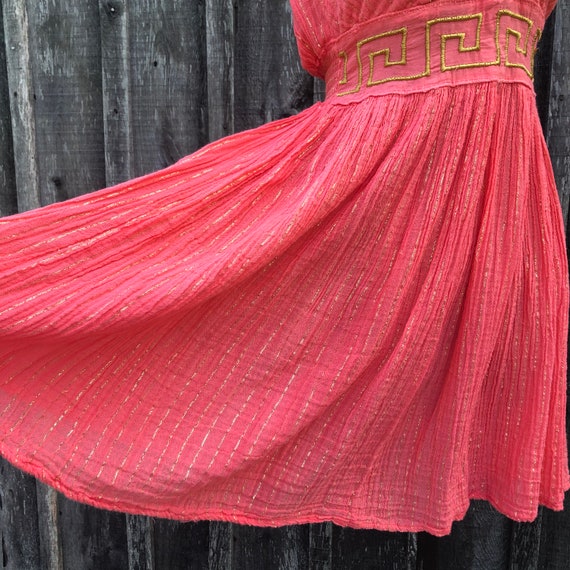 Coral Red Greek Cotton Floaty Cheesecloth and Crochet Grecian Bohemian Free size Greek Top, coral