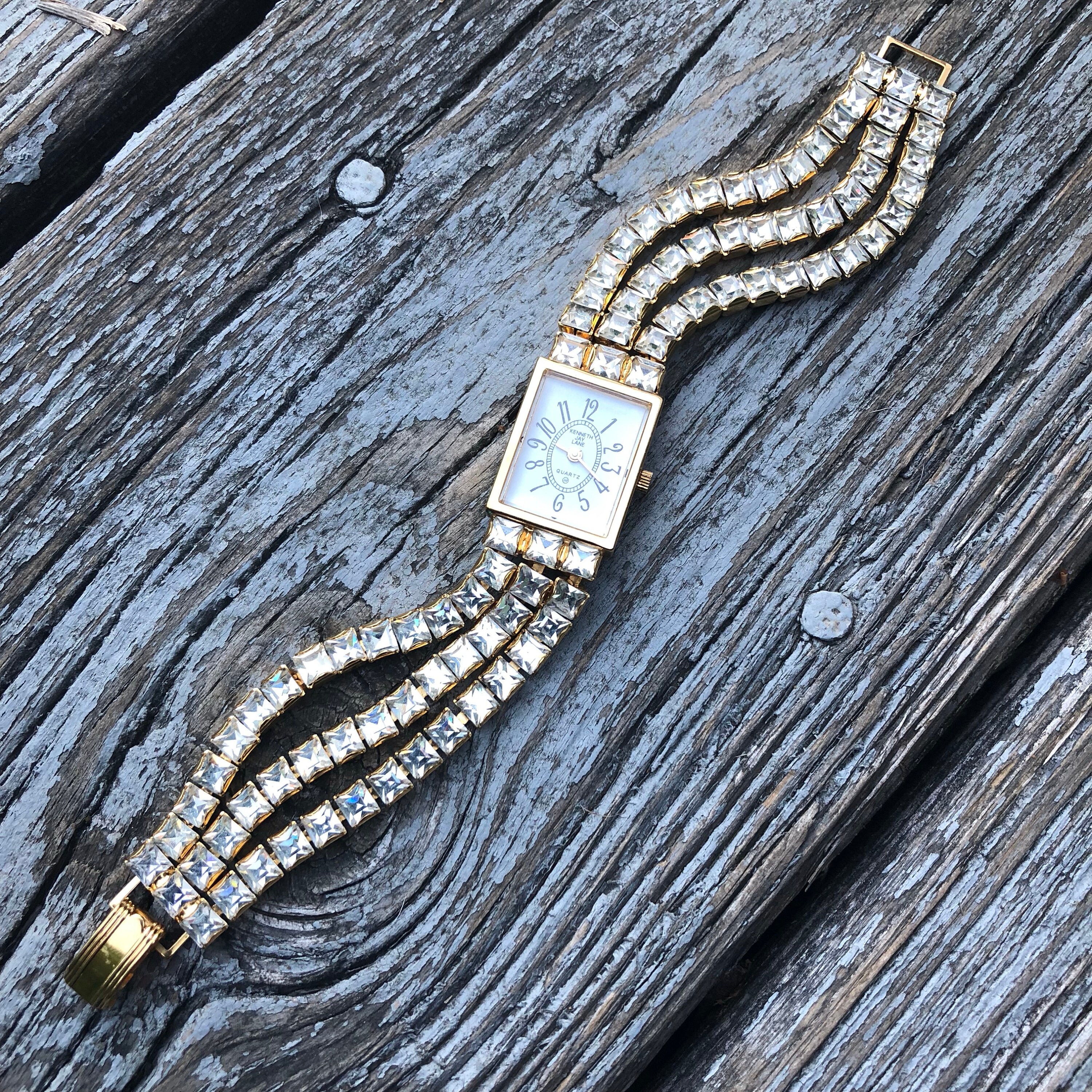 Kenneth Jay Lane Silver Tone Crystal Accent Bracelet Watch Kenneth Lane Watches - Etsy main image 2