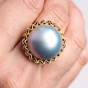 Vintage 14k gold large MABE PEARL cocktail statement ring south sea sz 8.5 image 2