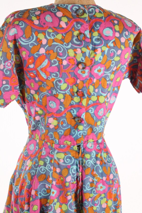 vintage 1950s flower dress cotton fitted party dr… - image 7