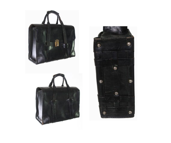 Vintage Black leather Postal briefcase laptop mess