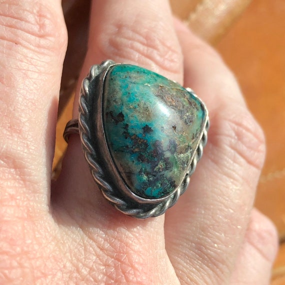 1940s turquoise & silver ring handmade sterling 9… - image 9