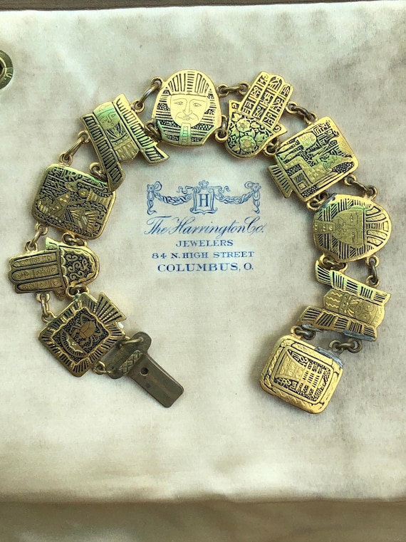 1920s egyptian revival bracelet hand engraved dama