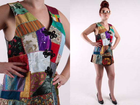 1970s patchwork + embroidered vest crazy quilt mi… - image 7