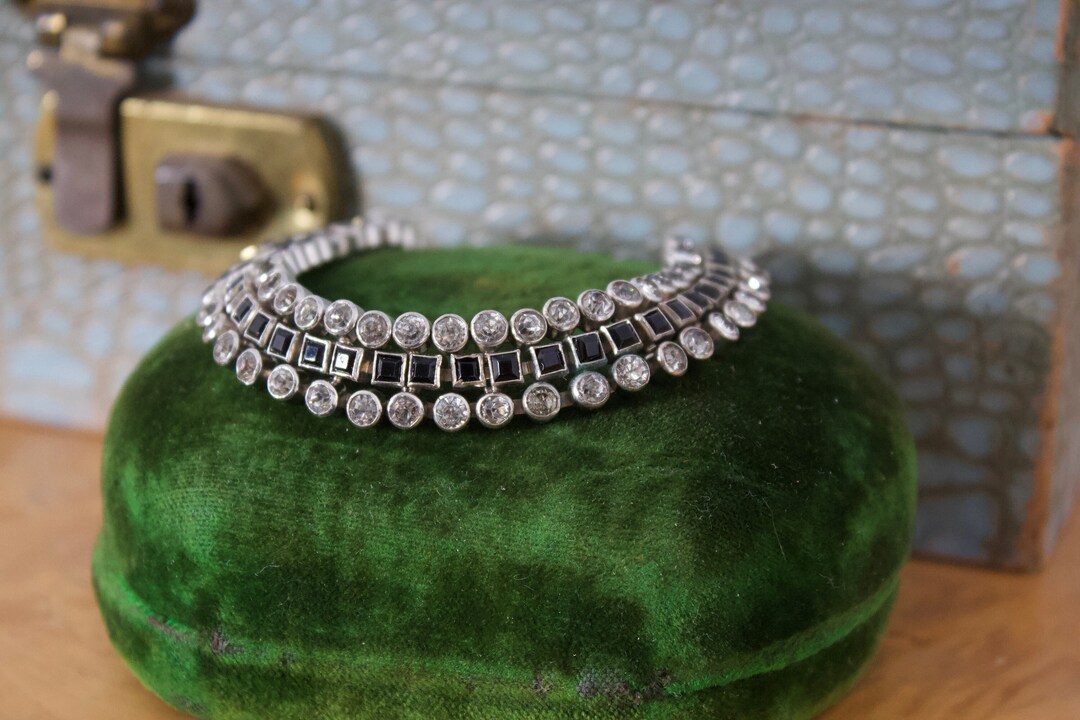 Antique Art Deco Rhinestone Crystal + Jet Wide Vintage 1920s 1930s ...