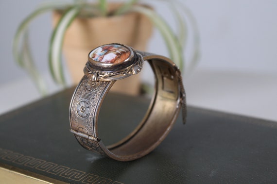 Bracelet Vintage Émaux De Limoges Vert - Bijou Ancien Émaillé