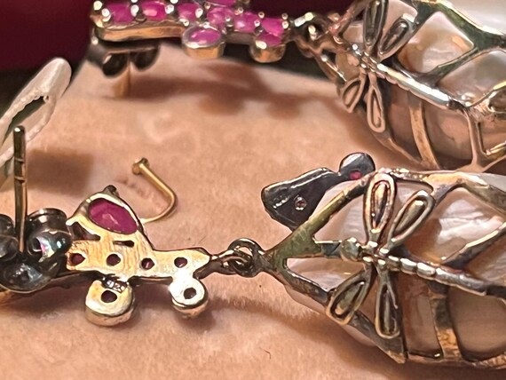 Sterling silver + Ruby butterfly baroque pearl dr… - image 8