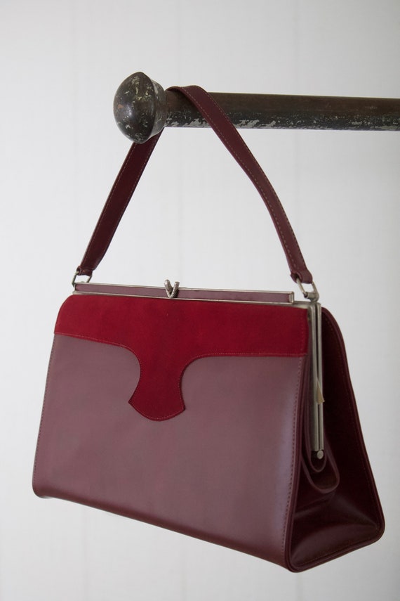 vintage Burgundy Kelly bag purse 1960s mod mid cen