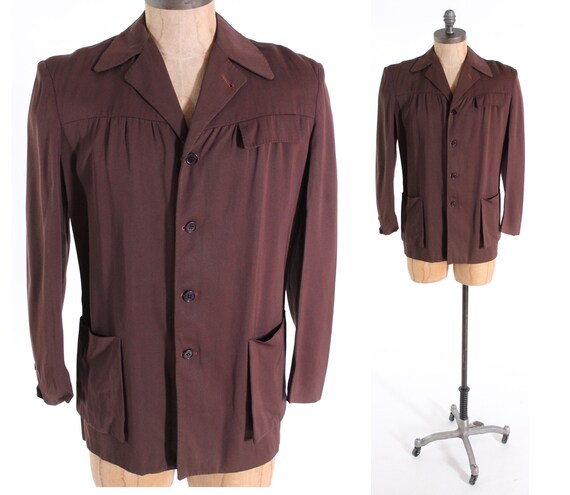 Vintage 1940's mens sport coat brown gabardine jac