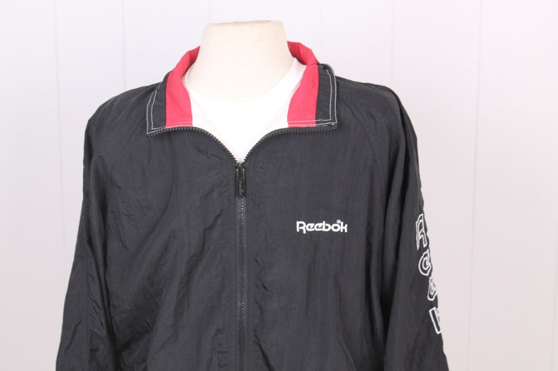 REEBOK vintage 1990s Black white red Nylon Windbreaker Jacket Mens small image 1