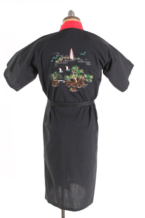 amazing vintage kimono black Pagoda scenic embroi… - image 5