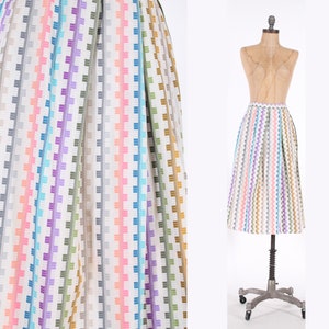 vintage caleidoscoop rok paars + roze jaren 1950 regenboog jacquard fit + flare grootte klein