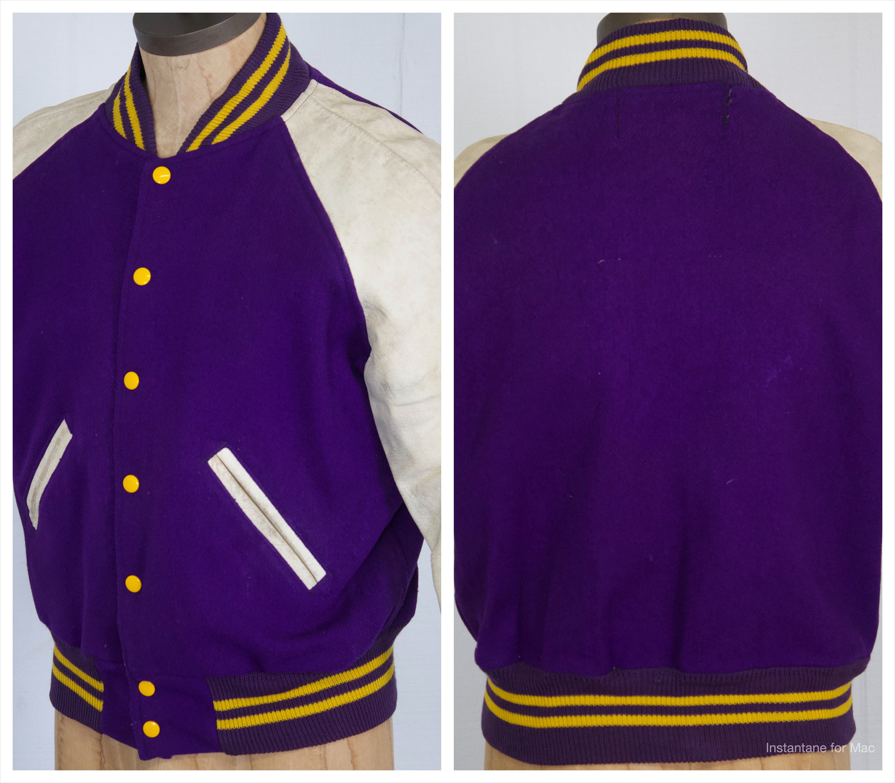 1950s Varsity Jacket Vintage Blank Letterman Coat Purple + Gold