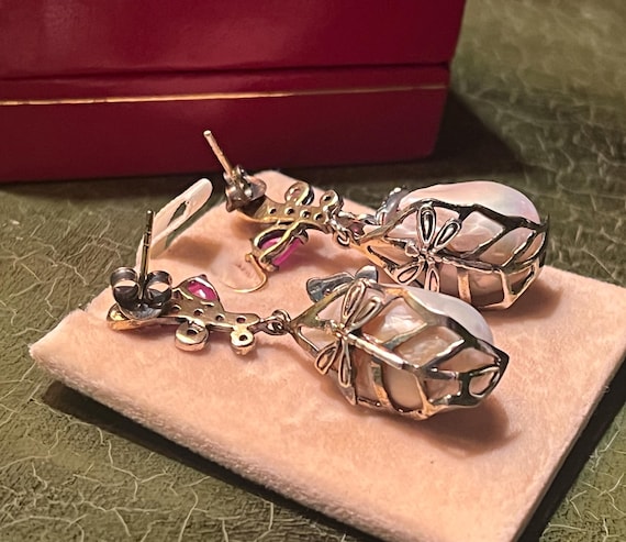 Sterling silver + Ruby butterfly baroque pearl dr… - image 7