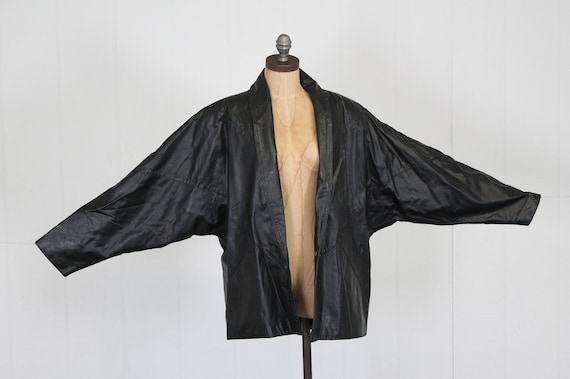 1980s batwing leather jacket snakeskin print over… - image 1