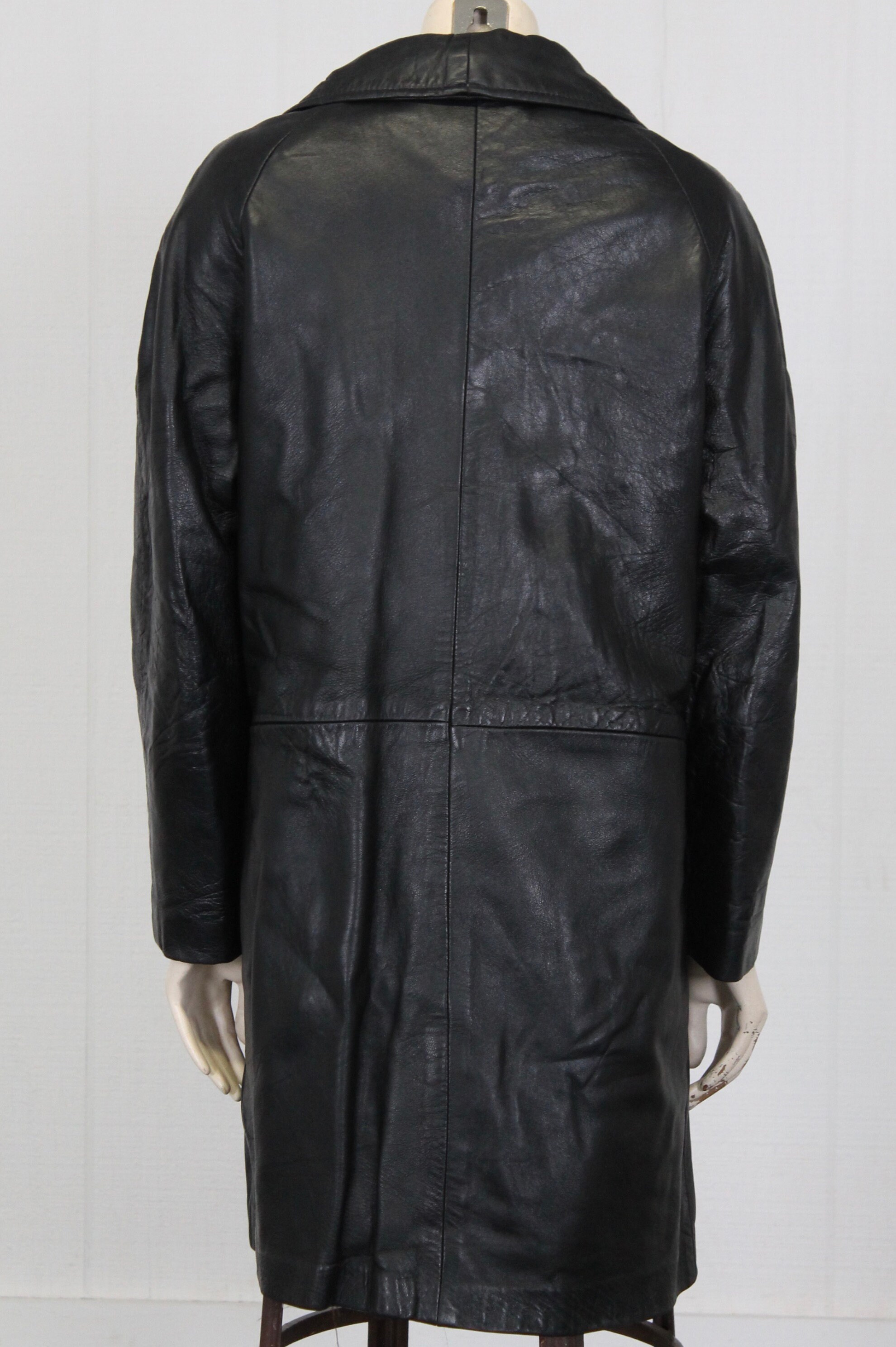 60s Black Leather Jacket Mid Century Mod Car Coat Vintage