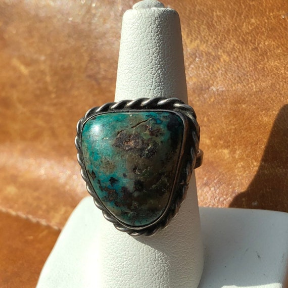 1940s turquoise & silver ring handmade sterling 9… - image 8