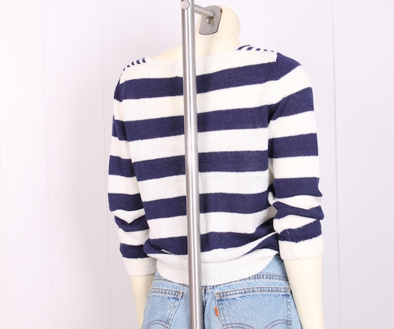 vintage 70s blue + white stripe sweater nautical … - image 4