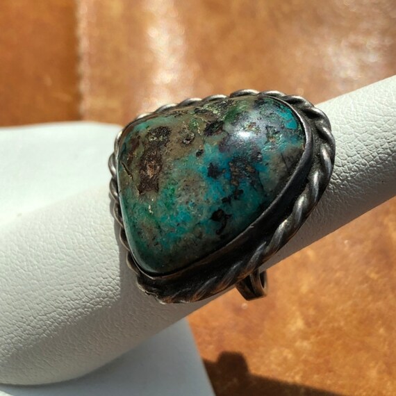 1940s turquoise & silver ring handmade sterling 9… - image 7