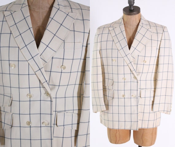 Vintage 1960s blue white plaid mens suit Jacket do