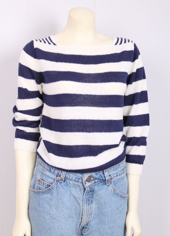 vintage 70s blue + white stripe sweater nautical … - image 1