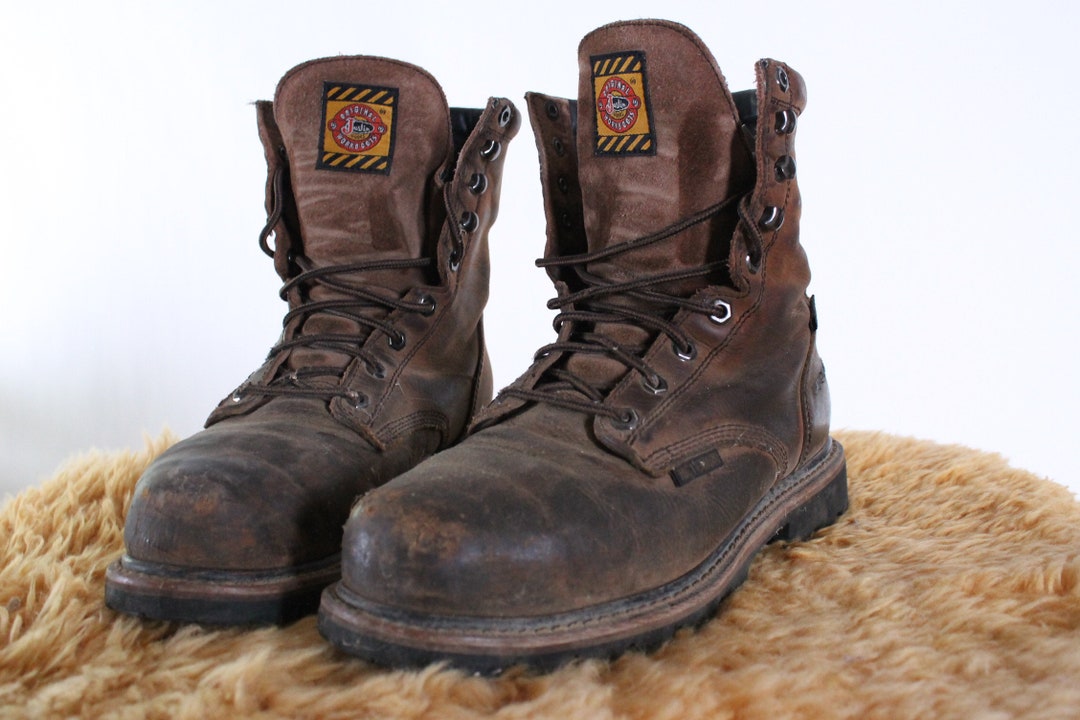 Vintage Brown Leather Work Boots Cowboy Western Justin With Etsy