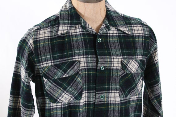 vintage PENDLETON wool plaid button log sleeve shi