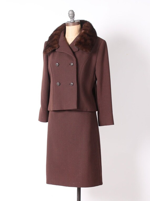 Vintage 1960s Christian Dior 2 Piece Suit Chocolate Brown