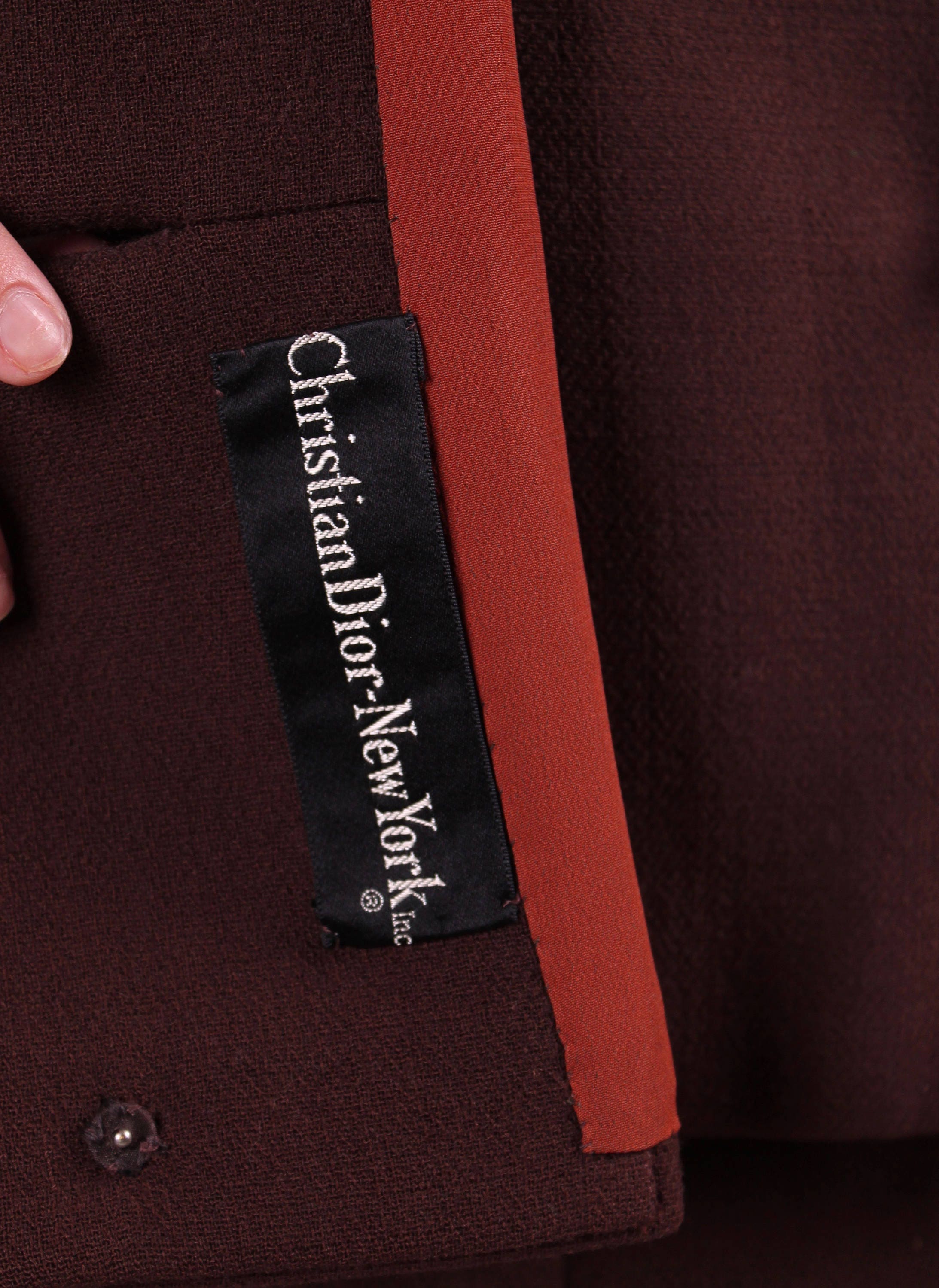 Vintage 1960s Christian Dior 2 Piece Suit Chocolate Brown