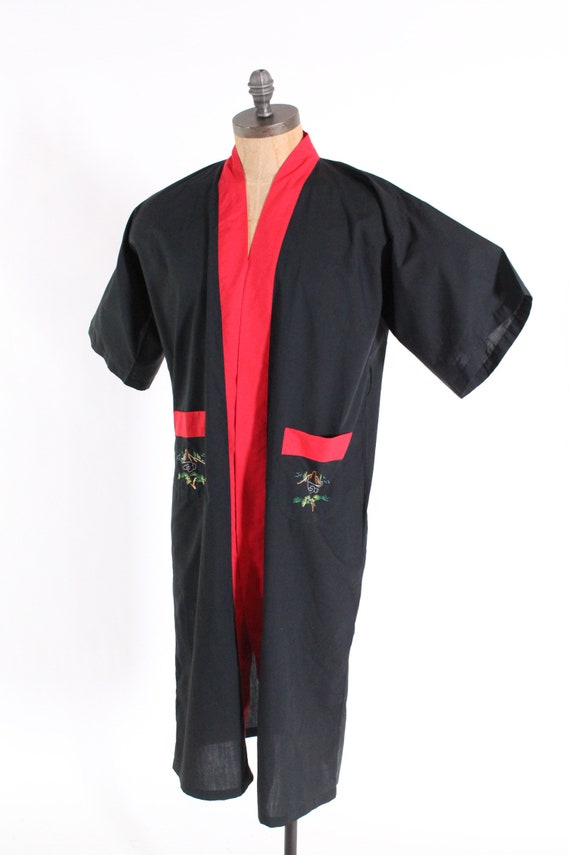 amazing vintage kimono black Pagoda scenic embroi… - image 7