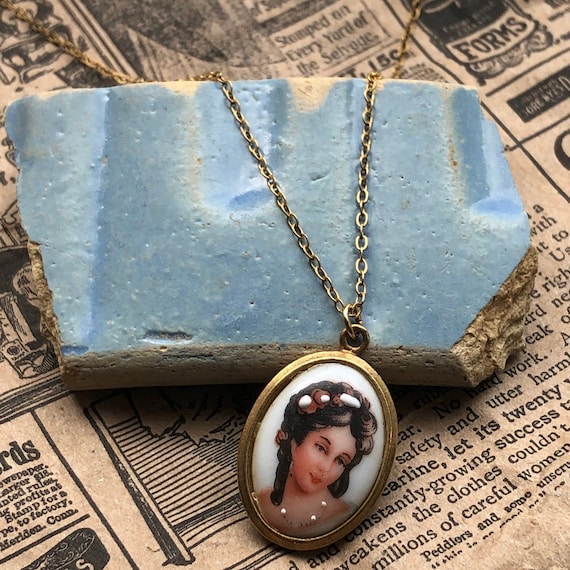 Limoges France necklace hand painted porcelain portra… Gem