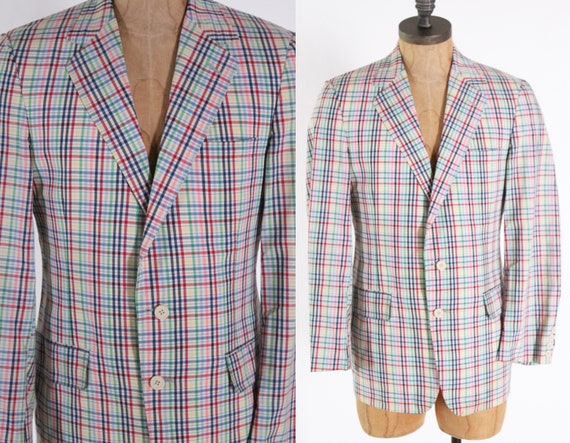 1960s multi color plaid cotton mens suit Jacket vi