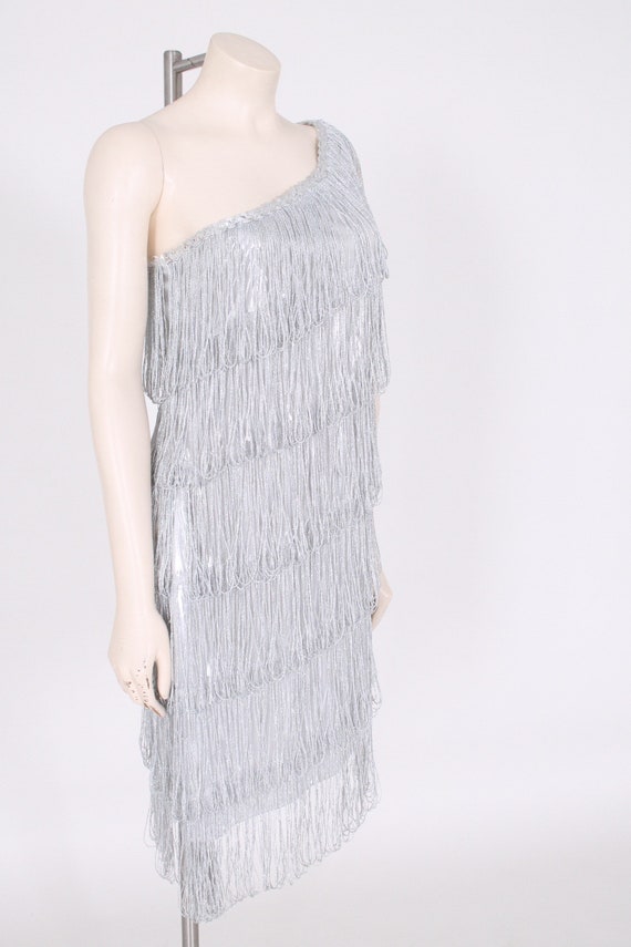 silver metallic flapper dress sequin + metallic f… - image 8