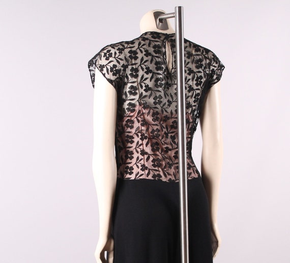 vintage 1930s black illusion lace draped dress an… - image 5