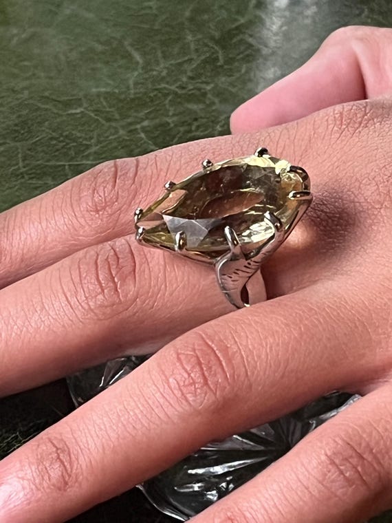 Sterling silver + Citrine statement ring large ge… - image 1