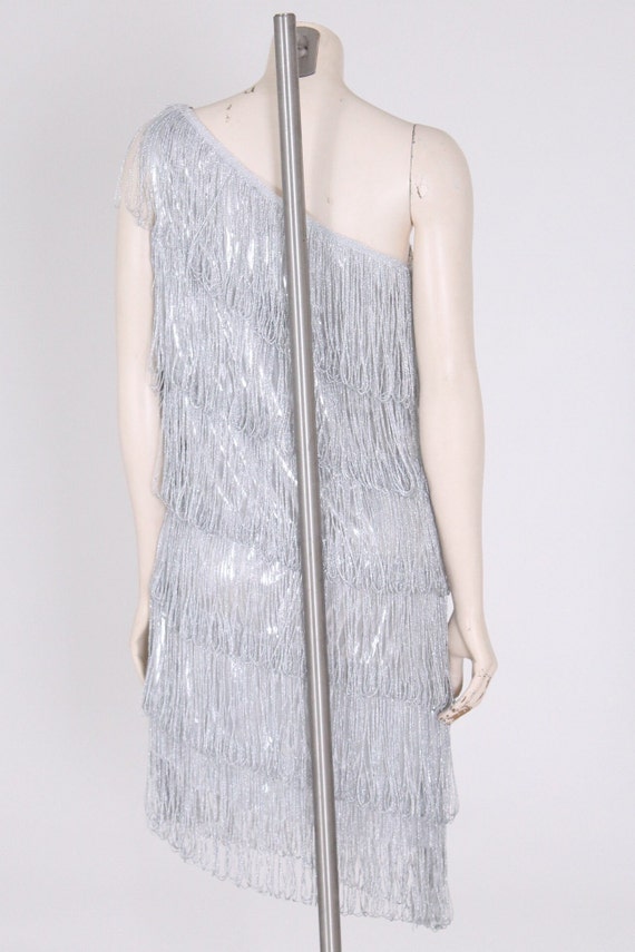 silver metallic flapper dress sequin + metallic f… - image 4