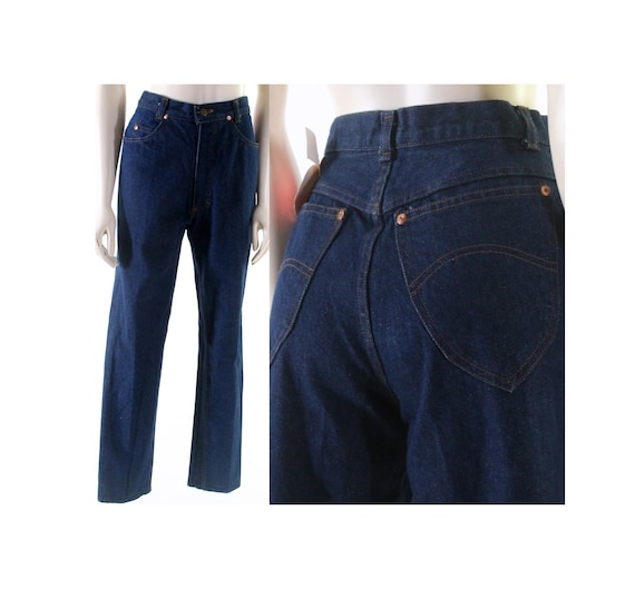 vintage 70s high waist jeans dark blue denim rock… - image 1