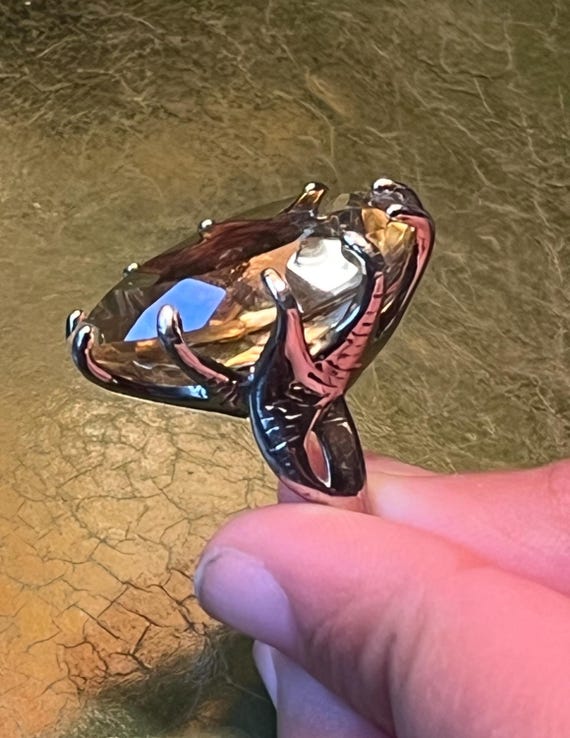 Sterling silver + Citrine statement ring large ge… - image 6