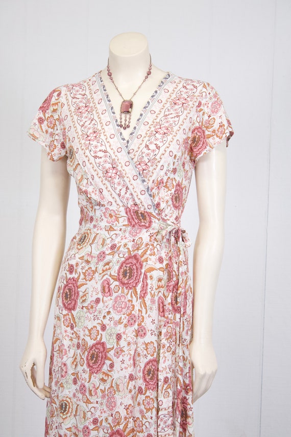 art nouveau style wrap dress flower print rayon r… - image 4