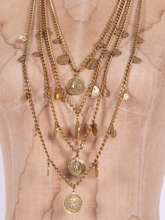 vintage Goldette Napoleon gold coin + chain bib s… - image 7