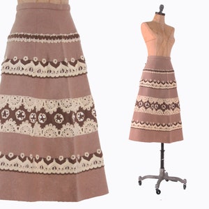 Austrian Tracht skirt felted wool + hand made lace 1950s Dirndl Oktoberfest Octoberfest Bavarian Trachten size small