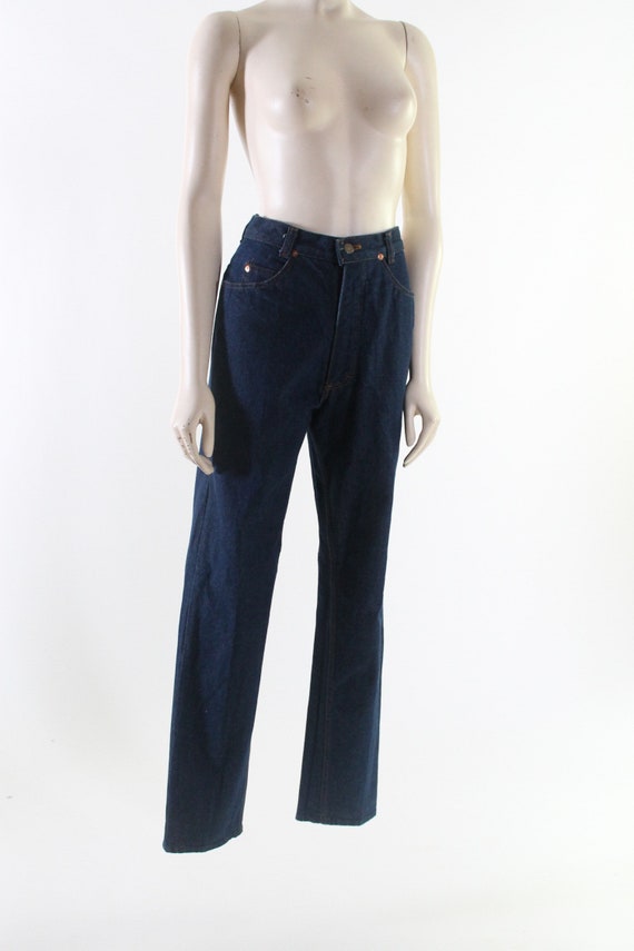 vintage 70s high waist jeans dark blue denim rock… - image 6